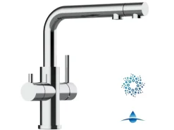 VIZIO 4 Wege Wasserhahn Küchenarmatur Edelstahl Massiv mit Schwenkbarem L Auslauf und Herausziehbarer Brause Hochglanz