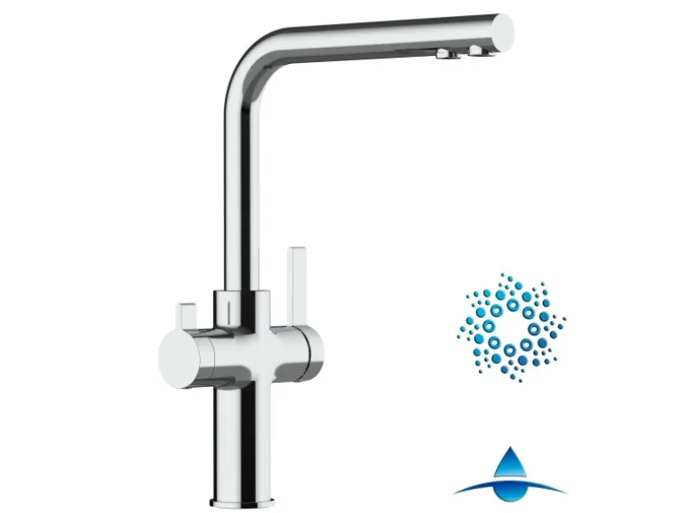 VIZIO 4 Wege Wasserhahn Küchenarmatur FC mit 360° Schwenkbarem L Auslauf Verchromt