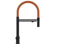 VIZIO 3 Wege Wasserhahn Küchenarmatur Edelstahl Massiv mit 360° Schwenkbarem Auslauf und Abnehmbare 2 Strahl Handbrause PVD Schwarz Matt   Orange