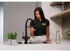 VIZIO 3 Wege Wasserhahn Küchenarmatur BOD mit 360° Schwenkbarem Auslauf Abnehmbare 2 Strahl Handbrause Schwarz Matt Schwarz