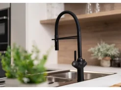 VIZIO 3 Wege Wasserhahn Küchenarmatur BOD mit 360° Schwenkbarem Auslauf Abnehmbare 2 Strahl Handbrause Schwarz Matt Schwarz