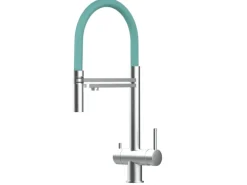 VIZIO 3 Wege Wasserhahn Küchenarmatur Edelstahl Massiv mit 360° Schwenkbarem Auslauf Abnehmbare 2 Strahl Handbrause Gebürstet   Türkis