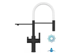 VIZIO 4 Wege Wasserhahn Küchenarmatur FC mit 360° Schwenkbarem Auslauf Abnehmbare 2 Strahl Handbrause Schwarz Matt   Weiß