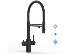 VIZIO 5 Wege Wasserhahn Küchenarmatur Edelstahl Massiv mit 360° Schwenkbarem Auslauf Abnehmbare 2 Strahl Handbrause PVD Schwarz Matt