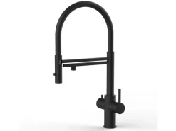 VIZIO 5 Wege Wasserhahn Küchenarmatur Edelstahl Massiv mit 360° Schwenkbarem Auslauf Abnehmbare 2 Strahl Handbrause PVD Schwarz Matt