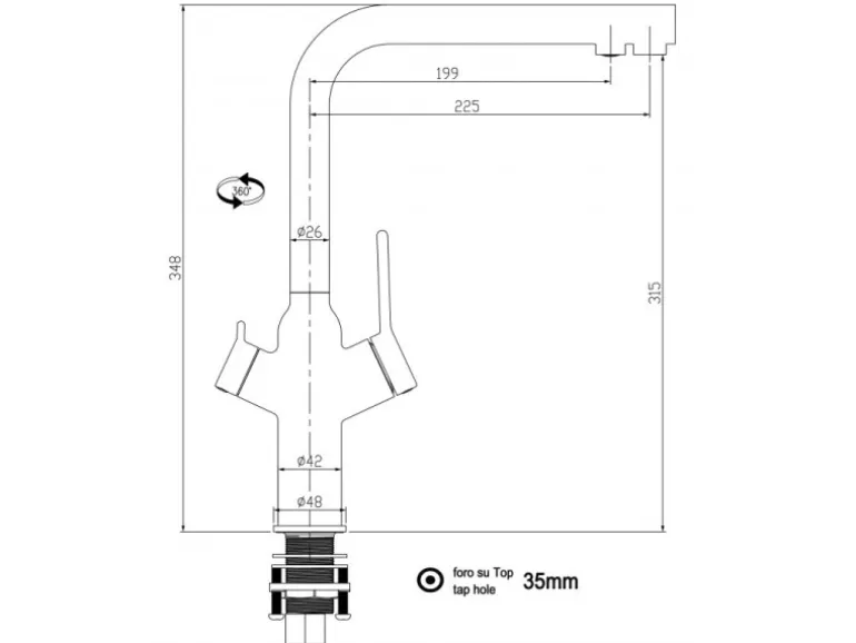 VIZIO 4 Wege Wasserhahn Küchenarmatur BOD mit 360° Schwenkbarem L Auslauf Schwarz Matt