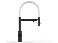 VIZIO 5 Wege Wasserhahn Küchenarmatur Edelstahl Massiv mit 360° Schwenkbarem Auslauf Abnehmbare 2 Strahl Handbrause PVD Schwarz Matt   Weiß