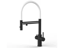 VIZIO 5 Wege Wasserhahn Küchenarmatur Edelstahl Massiv mit 360° Schwenkbarem Auslauf Abnehmbare 2 Strahl Handbrause PVD Schwarz Matt   Weiß