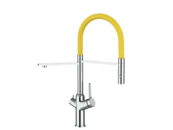VIZIO 4 Wege Wasserhahn Küchenarmatur BOD mit 360° Schwenkbarem Auslauf Abnehmbare 2 Strahl Handbrause Verchromt   Gelb