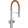 VIZIO 3 Wege Wasserhahn Küchenarmatur FC mit 360° Schwenkbarem Auslauf Abnehmbare 2 Strahl Handbrause Verchromt   Orange