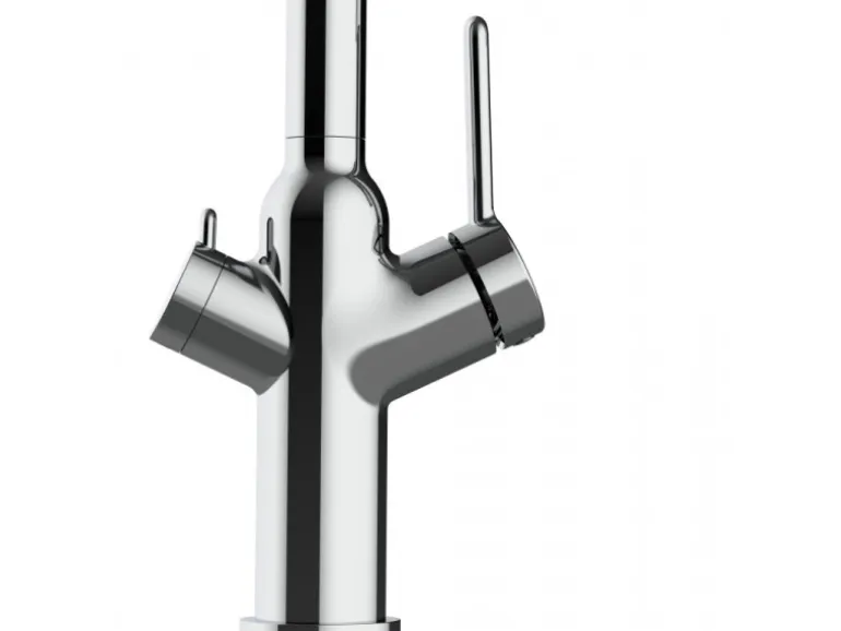 VIZIO 3 Wege Wasserhahn Küchenarmatur BOD mit 360° Schwenkbarem Auslauf Abnehmbare 2 Strahl Handbrause Verchromt Hellblau