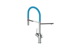 VIZIO 3 Wege Wasserhahn Küchenarmatur BOD mit 360° Schwenkbarem Auslauf Abnehmbare 2 Strahl Handbrause Verchromt Hellblau