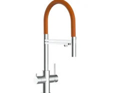 VIZIO 5 Wege Wasserhahn Küchenarmatur Edelstahl Massiv mit 360° Schwenkbarem Auslauf Abnehmbare 2 Strahl Handbrause Gebürstet   Orange