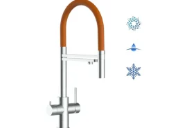 VIZIO 5 Wege Wasserhahn Küchenarmatur Edelstahl Massiv mit 360° Schwenkbarem Auslauf Abnehmbare 2 Strahl Handbrause Gebürstet   Orange