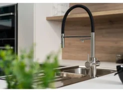 VIZIO 5 Wege Wasserhahn Küchenarmatur Edelstahl Massiv mit 360° Schwenkbarem Auslauf Abnehmbare 2 Strahl Handbrause Gebürstet   Orange