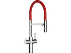 VIZIO 4 Wege Wasserhahn Küchenarmatur FC mit 360° Schwenkbarem Auslauf Abnehmbare 2 Strahl Handbrause Verchromt   Rot