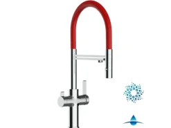 VIZIO 4 Wege Wasserhahn Küchenarmatur FC mit 360° Schwenkbarem Auslauf Abnehmbare 2 Strahl Handbrause Verchromt   Rot