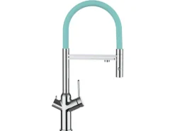 VIZIO 4 Wege Wasserhahn Küchenarmatur BOD mit 360° Schwenkbarem Auslauf Abnehmbare 2 Strahl Handbrause Verchromt   Türkis