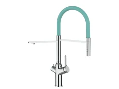 VIZIO 4 Wege Wasserhahn Küchenarmatur BOD mit 360° Schwenkbarem Auslauf Abnehmbare 2 Strahl Handbrause Verchromt   Türkis