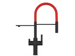 VIZIO 3 Wege Wasserhahn Küchenarmatur FC mit 360° Schwenkbarem Auslauf Abnehmbare 2 Strahl Handbrause Schwarz Matt   Rot