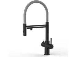 VIZIO 5 Wege Wasserhahn Küchenarmatur Edelstahl Massiv mit 360° Schwenkbarem Auslauf Abnehmbare 2 Strahl Handbrause PVD Schwarz Matt   Grau