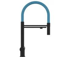 VIZIO 3 Wege Wasserhahn Küchenarmatur Edelstahl Massiv mit 360° Schwenkbarem Auslauf und Abnehmbare 2 Strahl Handbrause PVD Schwarz Matt   Hellblau