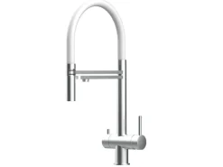 VIZIO 3 Wege Wasserhahn Küchenarmatur Edelstahl Massiv mit 360° Schwenkbarem Auslauf Abnehmbare 2 Strahl Handbrause Gebürstet   Weiß