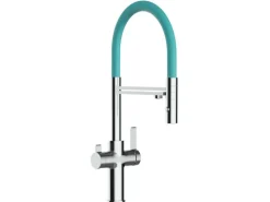 VIZIO 3 Wege Wasserhahn Küchenarmatur FC mit 360° Schwenkbarem Auslauf Abnehmbare 2 Strahl Handbrause Verchromt Türkis