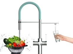 VIZIO 3 Wege Wasserhahn Küchenarmatur FC mit 360° Schwenkbarem Auslauf Abnehmbare 2 Strahl Handbrause Verchromt   Türkis