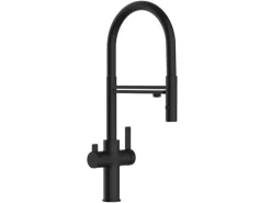 VIZIO 3 Wege Wasserhahn Küchenarmatur FC mit 360° Schwenkbarem Auslauf Abnehmbare 2 Strahl Handbrause Schwarz Matt Schwarz
