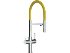 VIZIO 3 Wege Wasserhahn Küchenarmatur FC mit 360° Schwenkbarem Auslauf Abnehmbare 2 Strahl Handbrause Verchromt Gelb