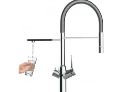 VIZIO 4 Wege Wasserhahn Küchenarmatur BOD mit 360° Schwenkbarem Auslauf Abnehmbare 2 Strahl Handbrause Verchromt