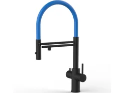 VIZIO 5 Wege Wasserhahn Küchenarmatur Edelstahl Massiv mit 360° Schwenkbarem Auslauf Abnehmbare 2 Strahl Handbrause PVD Schwarz Matt   Blau