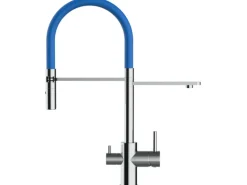 VIZIO 3 Wege Wasserhahn Küchenarmatur FL mit 360° Schwenkbarem Auslauf Abnehmbare 2 Strahl Handbrause Verchromt Blau