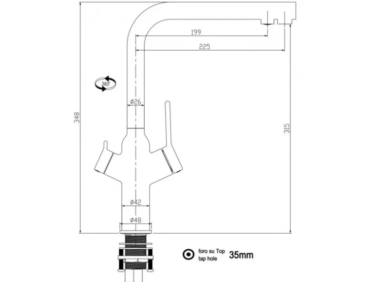VIZIO 4 Wege Wasserhahn Küchenarmatur BOD mit 360° Schwenkbarem L Auslauf Verchromt