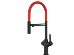 VIZIO 3 Wege Wasserhahn Küchenarmatur BOD mit 360° Schwenkbarem Auslauf Abnehmbare 2 Strahl Handbrause Schwarz Matt Rot