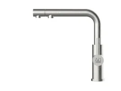 VIZIO 4 Wege Wasserhahn Küchenarmatur Edelstahl Massiv mit Schwenkbarem L Auslauf und Herausziehbarer Brause Gebürstet