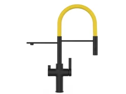 VIZIO 3 Wege Wasserhahn Küchenarmatur FC mit 360° Schwenkbarem Auslauf Abnehmbare 2 Strahl Handbrause Schwarz Matt   Gelb