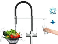 VIZIO 4 Wege Wasserhahn Küchenarmatur FC mit 360° Schwenkbarem Auslauf Abnehmbare 2 Strahl Handbrause Verchromt   Schwarz