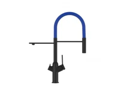 VIZIO 3 Wege Wasserhahn Küchenarmatur BOD mit 360° Schwenkbarem Auslauf Abnehmbare 2 Strahl Handbrause Schwarz Matt   Blau