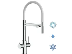 VIZIO 5 Wege Wasserhahn Küchenarmatur Edelstahl Massiv mit 360° Schwenkbarem Auslauf Abnehmbare 2 Strahl Handbrause Hochglanz   Weiß