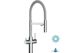 VIZIO 4 Wege Wasserhahn Küchenarmatur FC mit 360° Schwenkbarem Auslauf Abnehmbare 2 Strahl Handbrause Verchromt   Grau