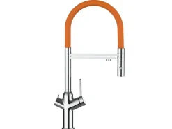 VIZIO 3 Wege Wasserhahn Küchenarmatur BOD mit 360° Schwenkbarem Auslauf Abnehmbare 2 Strahl Handbrause Verchromt   Orange