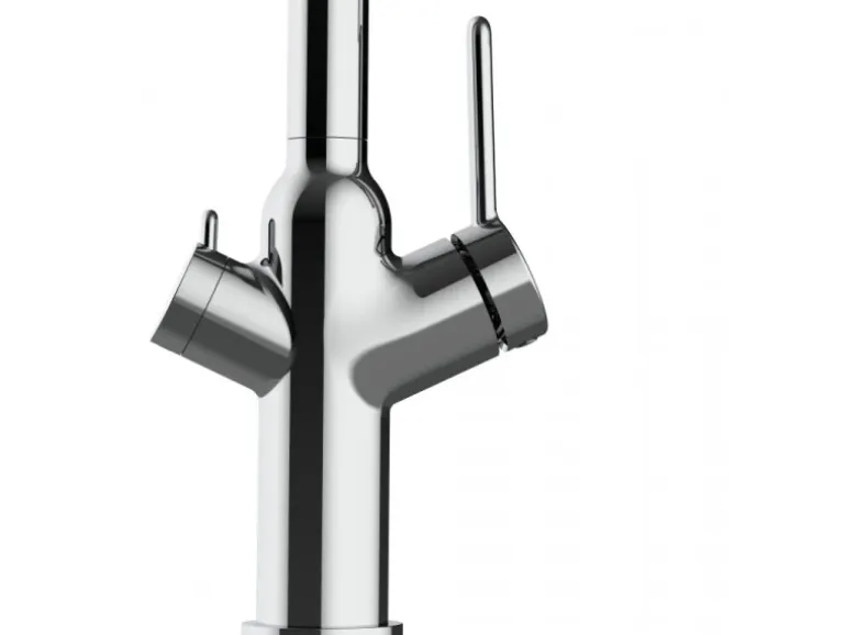 VIZIO 3 Wege Wasserhahn Küchenarmatur BOD mit 360° Schwenkbarem Auslauf Abnehmbare 2 Strahl Handbrause Verchromt Orange