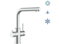 VIZIO Kurzversion   5 Wege Wasserhahn Küchenarmatur Edelstahl Massiv mit 360° Schwenkbarem L Auslauf  Gebürstet