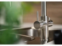 VIZIO Kurzversion   5 Wege Wasserhahn Küchenarmatur Edelstahl Massiv mit 360° Schwenkbarem L Auslauf  Gebürstet