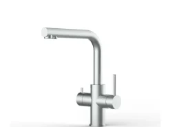 VIZIO Kurzversion   5 Wege Wasserhahn Küchenarmatur Edelstahl Massiv mit 360° Schwenkbarem L Auslauf  Gebürstet