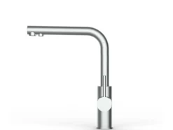 VIZIO Kurzversion   5 Wege Wasserhahn Küchenarmatur Edelstahl Massiv mit 360° Schwenkbarem L Auslauf  Gebürstet