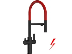 VIZIO NIEDERDRUCK 3 Wege Wasserhahn Küchenarmatur FC mit 360° Schwenkbarem Auslauf Abnehmbare 2 Strahl Handbrause Schwarz Matt   Rot