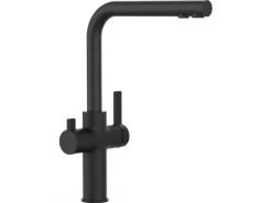 VIZIO NIEDERDRUCK 3 Wege Wasserhahn Küchenarmatur FC mit 360° Schwenkbarem L Auslauf Schwarz Matt